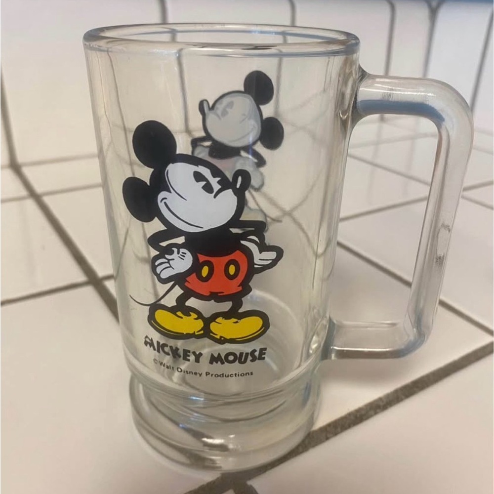 Vintage Mickey Mouse Clear Glass Mug